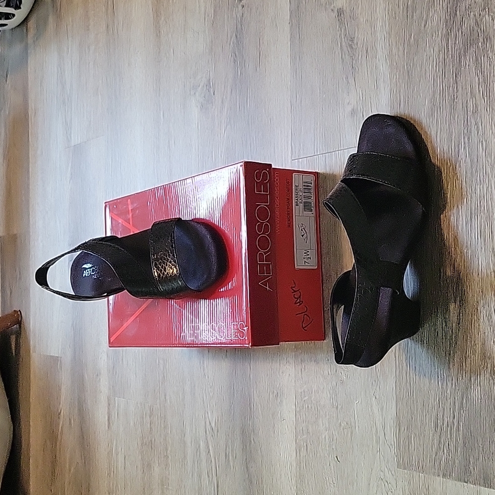 Aerosoles Brasserie Heeled Black Sandal 7.5w
